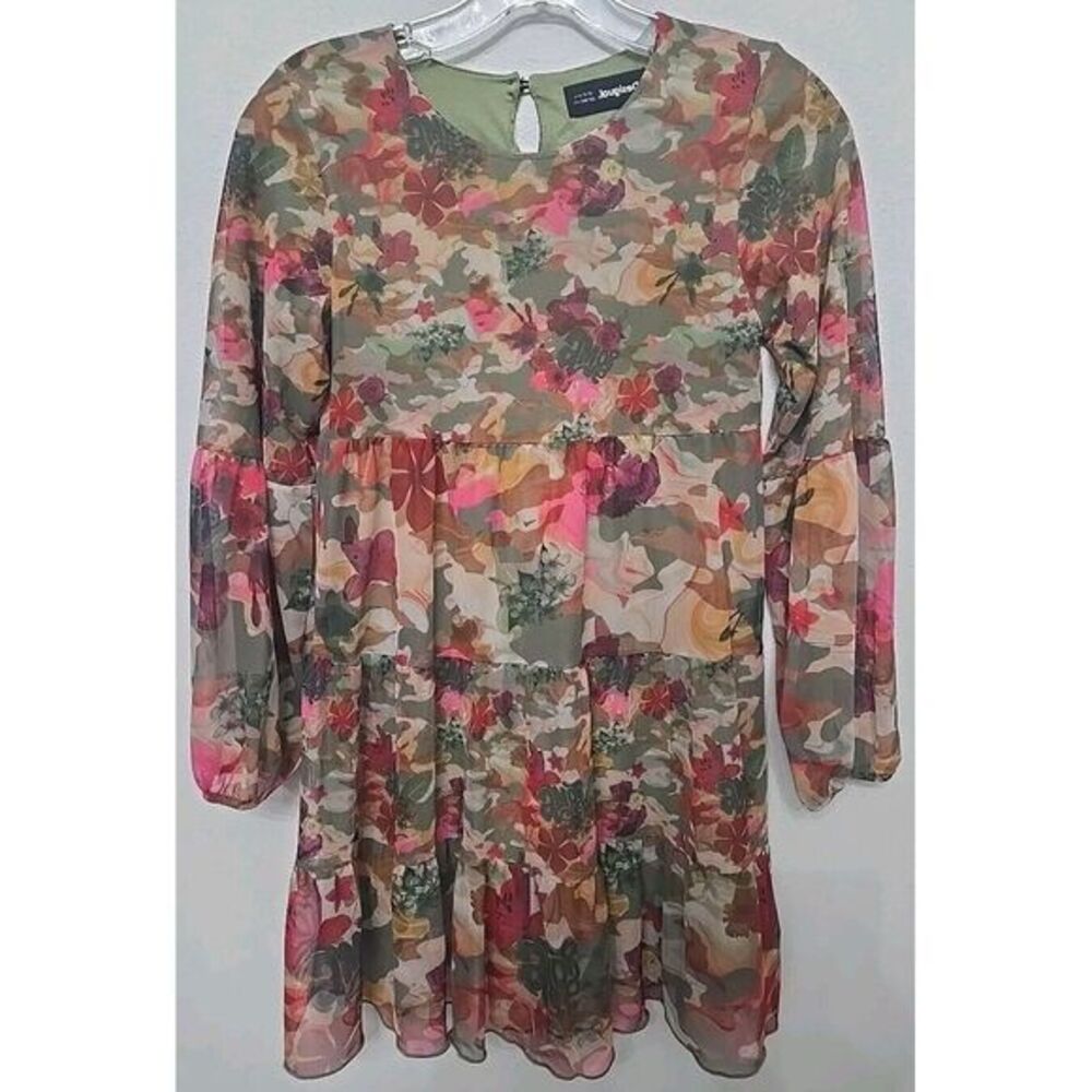 Desigual Womens Viscose Polyester Mesh Long Sleeve Floral Dress Size 11/12